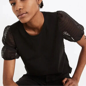 Madewell Striped Sheer-Sleeve Knit Top Black size M Excellent